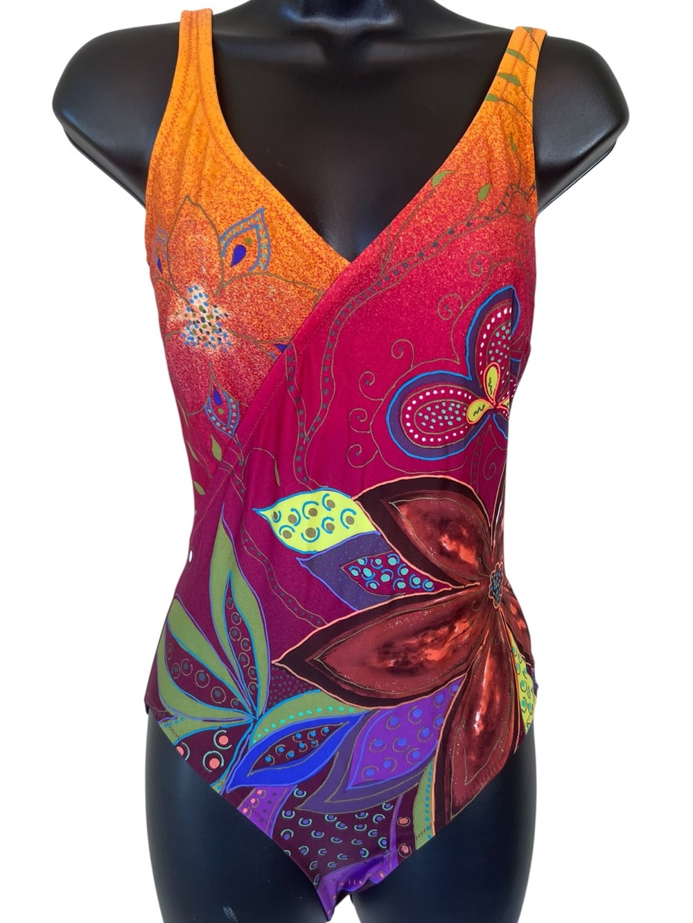 Vintage Gottex Abstract Floral One Piece Swimsuit